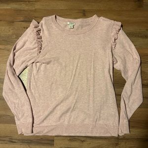 J Crew M Light Pink Ruffle Shoulder Sweater